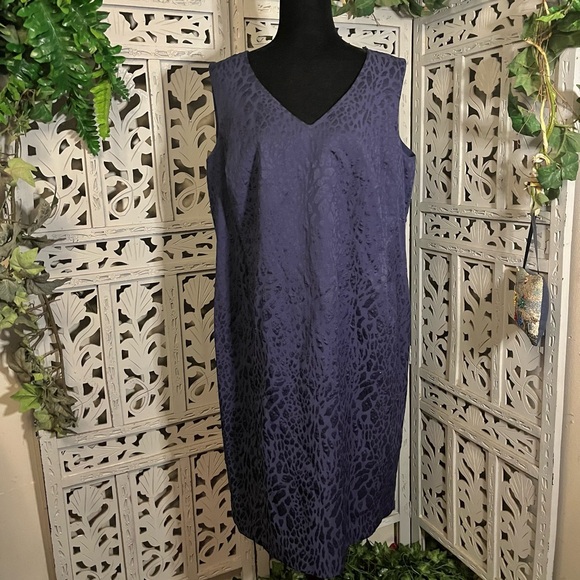 JONES NY PRETTY PERFECT DARK PURPLE WITH ANIMAL PRINT SLEEVELESS PLUS MIDI DRESS - Picture 1 of 11